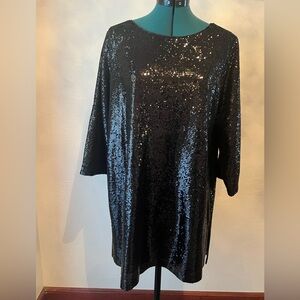 Joan Vass Black Sequin Tunic Dress size 3/XL